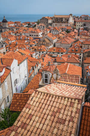 View of the old houses in Dubrovnik, as seen from the Old Town fortified wallsの写真素材