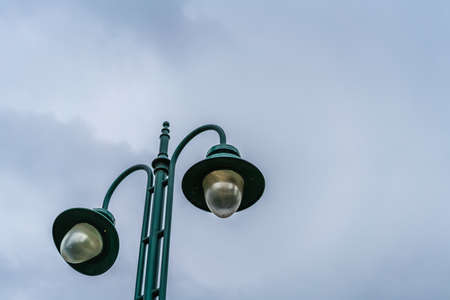 Old green metal streetlamp in Kotor town, Montenegroの写真素材