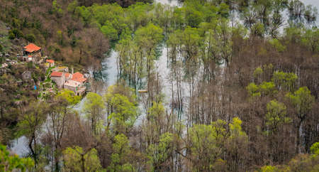 Small countryside village on the shore in the Skadar Lake National Park, Montenegroの写真素材