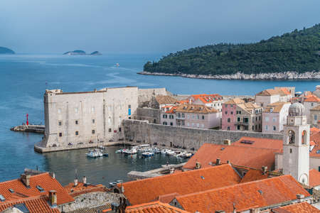 Dubrovnik, Croatia - April 2018 : Dubrovnik Old Town port and marina, viewed from the Old Town...