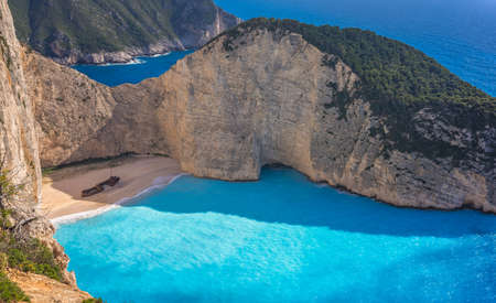 Stunning view of the cliffs in Shipwreck Cove in summer on Zante Island, Greeceの写真素材