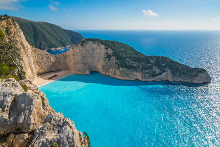 Stunning view of the cliffs in Shipwreck Cove in summer on Zante Island, Greece