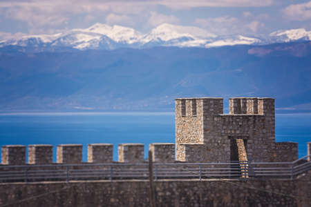 Detail of the massive walls of the castle Samuil,located above Ohrid lake, Republic Of Macedoniaの写真素材