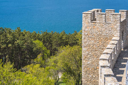 Detail of the massive walls of Samuil, located above Ohrid lake, Republic Of Macedoniaの写真素材