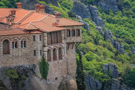 Red tiled rooftops of the stunningly located Monastery of Varlaam, Meteora, Greece