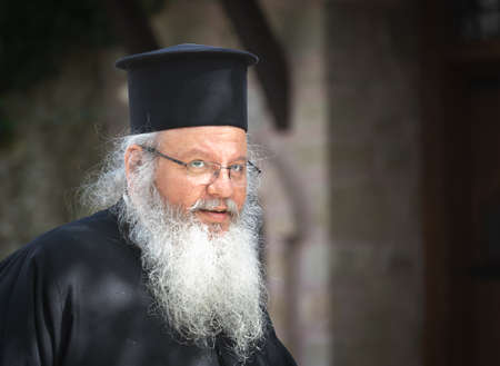 Meteora, Greece -  April 2019 : The portrait of orthodox priest from the Meteora Varlaam Monasteryのeditorial素材