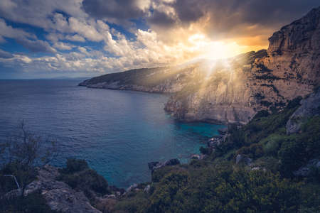 View of the Cliffs near Skinari Cape in summer on Zante Island, Greece