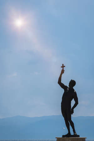 Catcher of a Cross statue in Ohrid town, Northern Macedoniaの写真素材