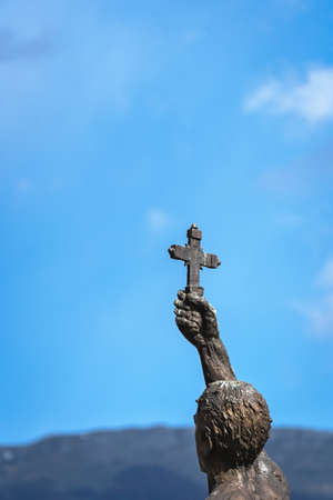 Catcher of a Cross statue in Ohrid town, Northern Macedoniaの写真素材