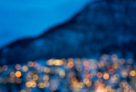 Defocused Tromso City lights bokeh suitable to be used as backgroundの写真素材