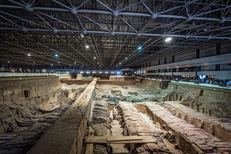 Xian, China -  July 2019 : Terracota Army archeological site, army warrior statues were created during the reign of first chinese emperor Qin Shi Huang Di, Shaanxi Province, Chinaのeditorial素材