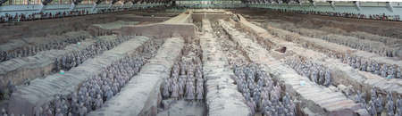 Xian, China -  July 2019 : Panorama of an army of terracota clay soldiers, created during the reign of first chinese emperor Qin Shi Huang Di,  Shaanxi Provinceのeditorial素材