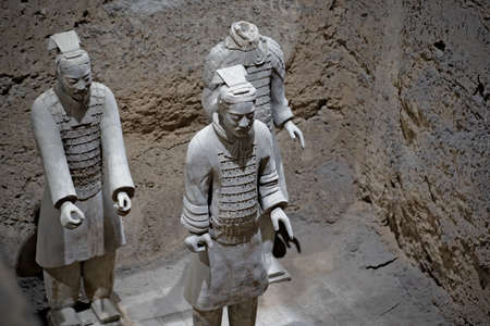 Xian, China -  July 2019 :  Standing clay soldiers forming part of an army of terracota warriors, created during the reign of first chinese emperor Qin Shi Huang Di, Shaanxi Provinceのeditorial素材