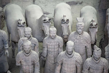 Xian, China -  July 2019 :  Standing clay soldiers forming part of an army of terracota warriors, created during the reign of first chinese emperor Qin Shi Huang Di,Shaanxi Provinceのeditorial素材