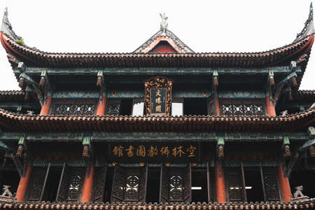 Chengdu, China -  July 2019 : Front facade of an impressive temple in Wenshu Monasteryのeditorial素材