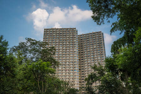 Town suburb with high residential buildings and blocks of flats in Chengdu, Chinaの写真素材