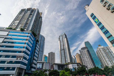Chongqing, China -  August 2019 : Modern commercial and business buildings in the Jiefangbei...