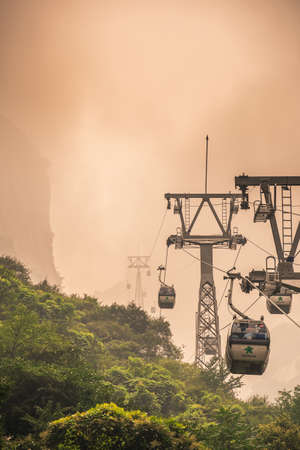 Huashan, China -  August 2019 : Cable car to the top of North Peak of the stunning Huashan Mountain, Shaanxi Provinceのeditorial素材
