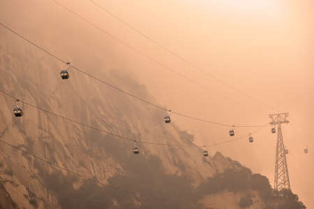 Huashan, China -  August 2019 : Cable car to the top of North Peak of the stunning Huashan Mountain, Shaanxi Provinceのeditorial素材