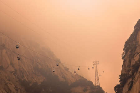 Huashan, China -  August 2019 : Cable car to the top of North Peak of the stunning Huashan Mountain, Shaanxi Provinceのeditorial素材