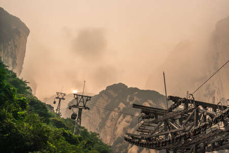 Huashan, China -  August 2019 : Bottom Cable car station to the top of North Peak of the stunning Huashan Mountain, Shaanxi Provinceのeditorial素材
