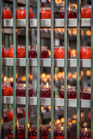 Fire burning in the memorial candles in the Wenshu Monastery, Chengdu, Chinaの写真素材