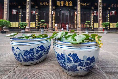 Chengdu, China -  July 2019 :  Plants and flowers in the courtyard of the Buddhist Wenshu Monastery, Sichuan Provinceのeditorial素材
