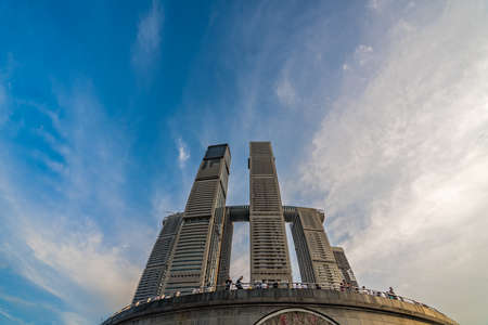 Chongqing, China - August 2019 : Modern commercial and business building, Raffles City Chongqing building, called also The Crystal, designed by Israeli-Canadian architect Moshe Safdieのeditorial素材
