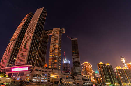 Chongqing, China - August 2019 : Night view of the modern commercial and business building, Raffles City Chongqing building, called also The Crystal, designed by Israeli-Canadian architect Moshe Safdieのeditorial素材