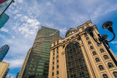 Chongqing, China -  August 2019 : Commercial and business buildings in the Jiefangbei district in the downtown of Chongqing cityのeditorial素材