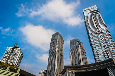 Chongqing, China -  August 2019 : Modern commercial and business skyscraper buildings in the...