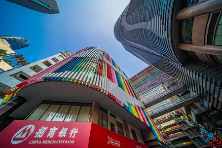Chongqing, China -  August 2019 : Facade of the unique and colourful facade of the China Merchant bank building, the Jiefangbei districtのeditorial素材