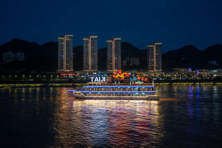 Chongqing, China -  August 2019 : Luxury passenger tourist ship cruising on the Yangtze and Jialing...