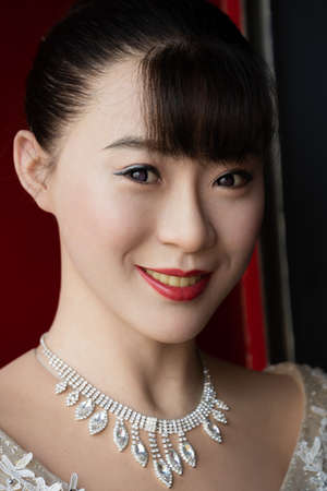 Yangshuo, China - August 2019 : Portrait of a wax figure of a beautiful Chinese woman in a waxwork figures museumのeditorial素材