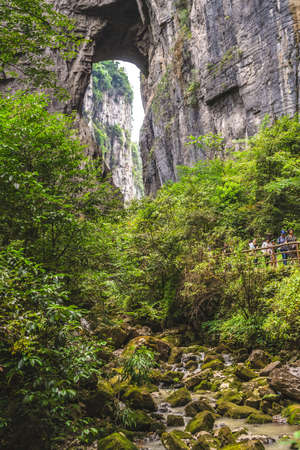Stunning karst mountain scenery on the riverbank of the magnificent Li river flowing between Guilin and Yangshuo towns, Chinaの写真素材