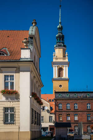 Swiebodzice, Poland - August 2020 : A vertical shot of an ancient church tower in Swiebodziceのeditorial素材