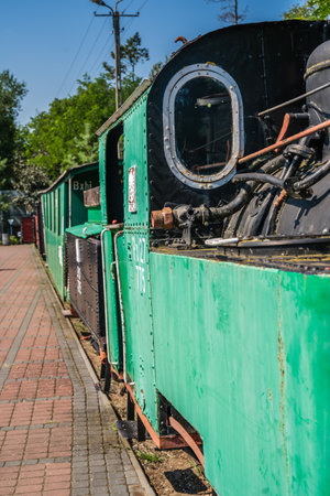 Wenecja, Poland - August 2020 : Old locomotive in narrow gauge train museum
