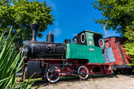 Wenecja, Poland - July 2020 : The old disused narrow gauge train locomotive in the museumのeditorial素材