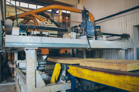 Factory equipment for the production of glass woolの写真素材