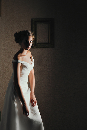 bride, model in beautiful pose photographed in studioの写真素材