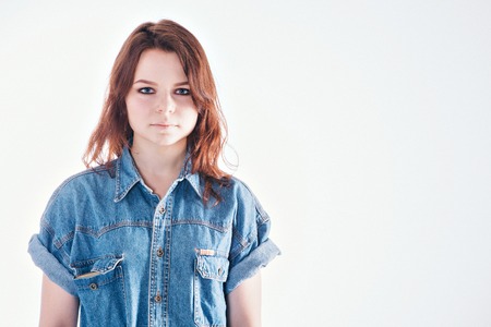 Portrait: Face of woman on a white backgroundの写真素材