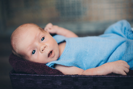 portrait of a little boy: baby's face close-upの写真素材