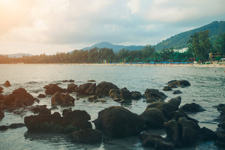wildlife: sea view, waves and coastal reefsの写真素材