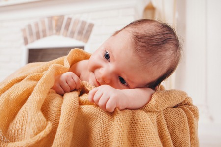 portrait of a little girl: baby's face close-upの写真素材
