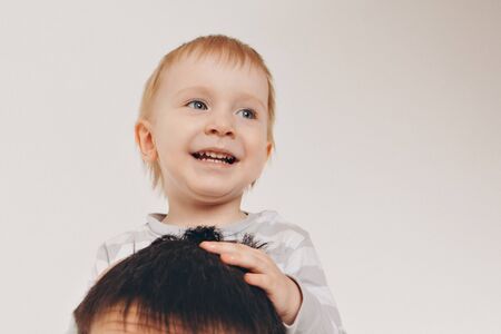 portrait of a happy child on a white backgroundの写真素材