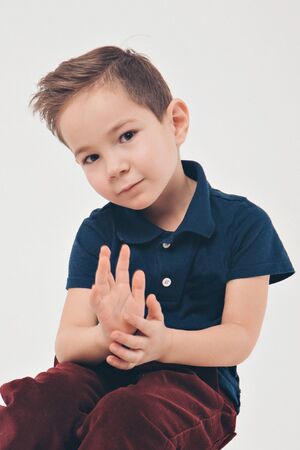 portrait of a happy child on a white background. concept of childhood, healthcare, IVFの写真素材