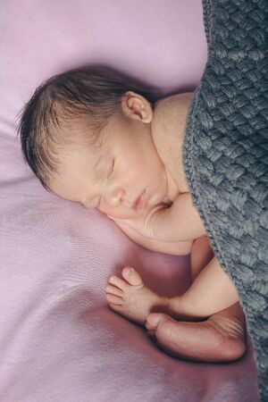 newborn baby sleeps wrapped in a blanket. concept of childhood, healthcare, IVFの写真素材