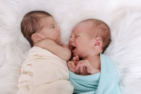 the concept of healthy lifestyle, IVF - a two newborn babys sleepsの写真素材