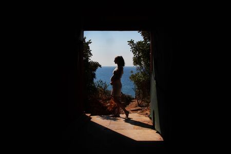 silhouette of a pregnant woman on the background of the window, the interior of the house. The concept of a healthy lifestyle, IVFの写真素材
