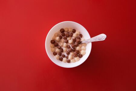 the concept of a delicious and healthy Breakfast, healthy food, advertising chocolate balls with...